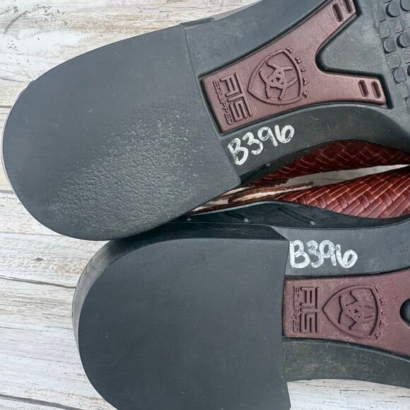 Ariat Shoes Sz 6 Mules Slingback Brown Woven Leather Western Chunky Cowgirl Boho - Picture 12 of 14